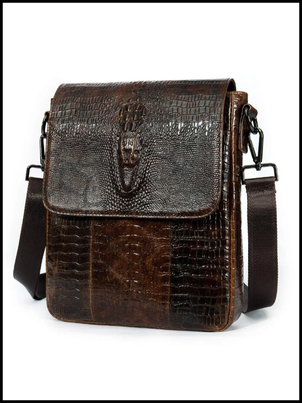 Leather Messenger Bag Crocodile Embossed Crossbody Shoulder Bag for Men